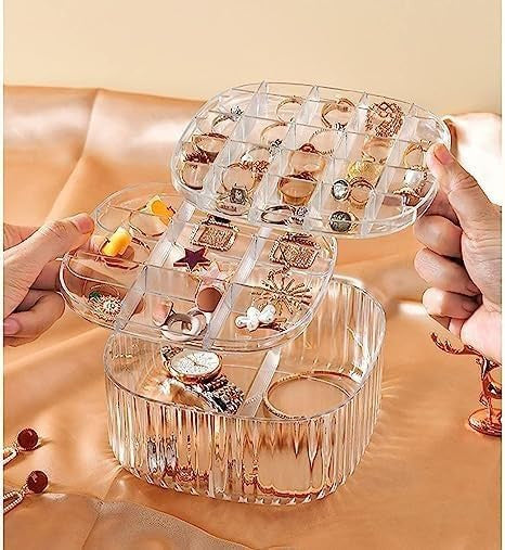 Transparent Jewelry Organizer Box with 3-Layer Compartments, Stackable Storage Case
