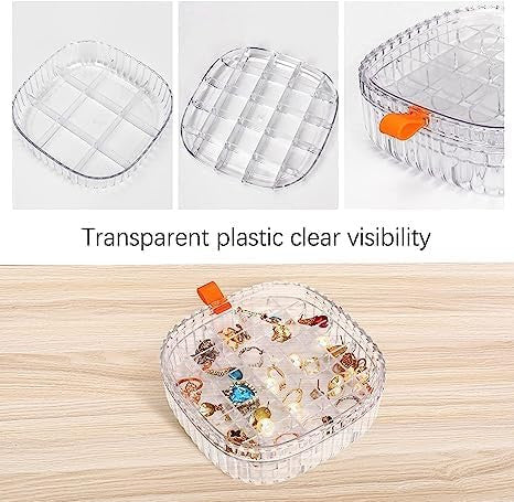 Transparent Jewelry Organizer Box with 3-Layer Compartments, Stackable Storage Case