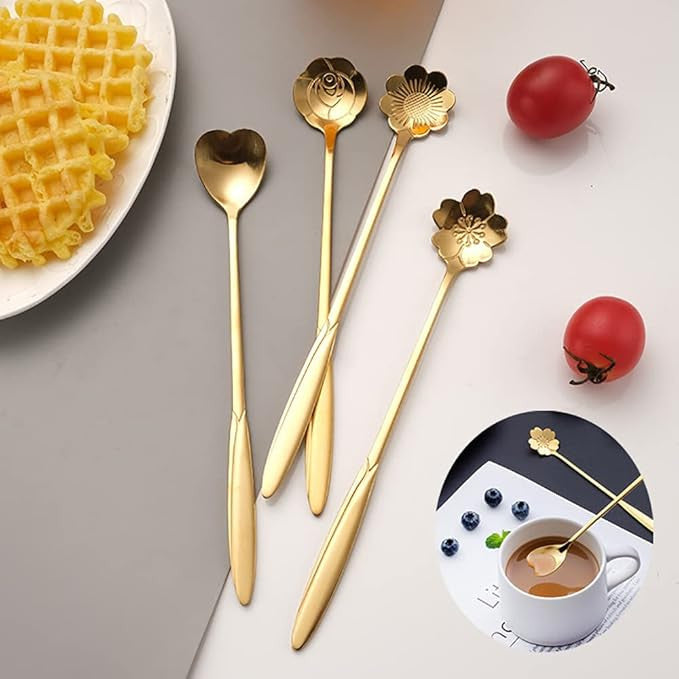 Golden Spoons Set for Kitchen, Dessert House, Cafe Or Bar (Set of 4 PCS Gold)