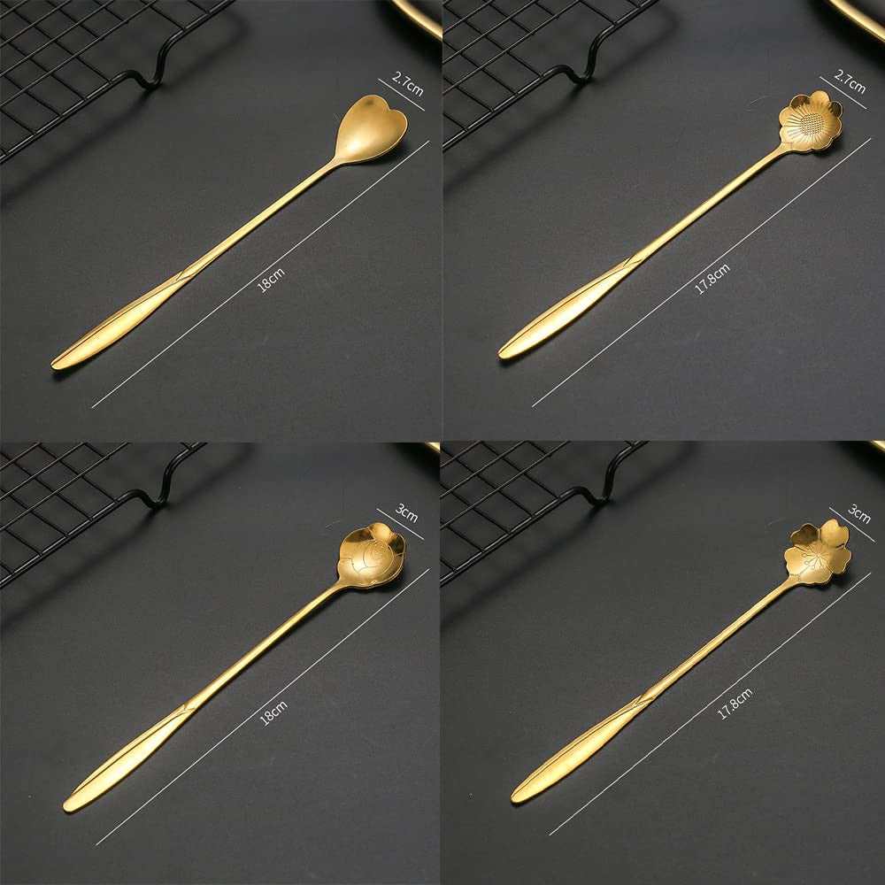Golden Spoons Set for Kitchen, Dessert House, Cafe Or Bar (Set of 4 PCS Gold)