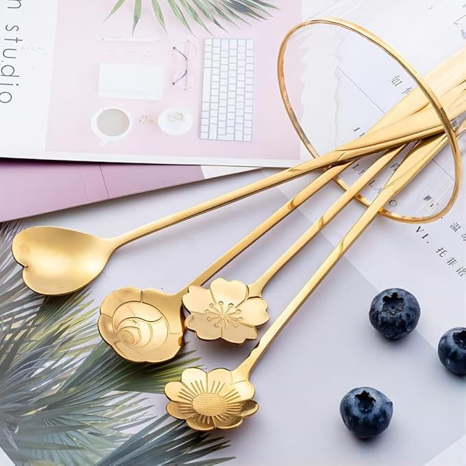 Golden Spoons Set for Kitchen, Dessert House, Cafe Or Bar (Set of 4 PCS Gold)