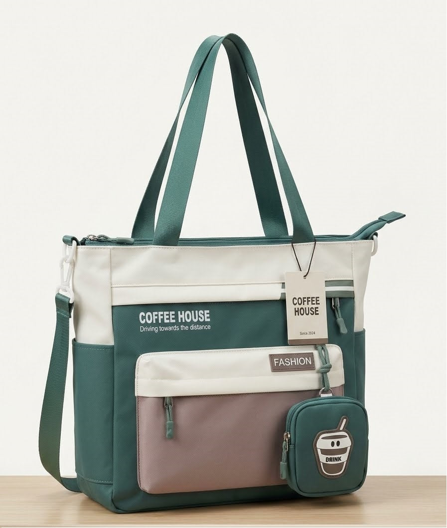 Fashion-Lovely Two-Tone Tote Bag with Mini Coin Purse