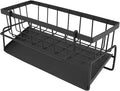 Kitchen Sink Caddy, Multifunctional Sponge Holder for Kitchen Sink with Hanging Rod & Removable Dividers, Kitchen Sink Organizer for Sponges Brushes & Soap (Black)