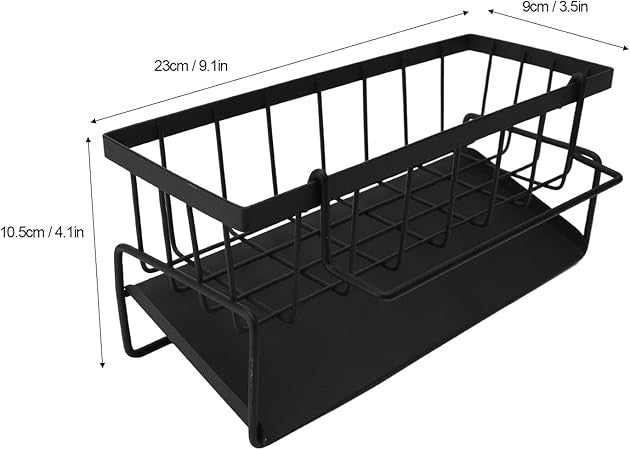 Kitchen Sink Caddy, Multifunctional Sponge Holder for Kitchen Sink with Hanging Rod & Removable Dividers, Kitchen Sink Organizer for Sponges Brushes & Soap (Black)