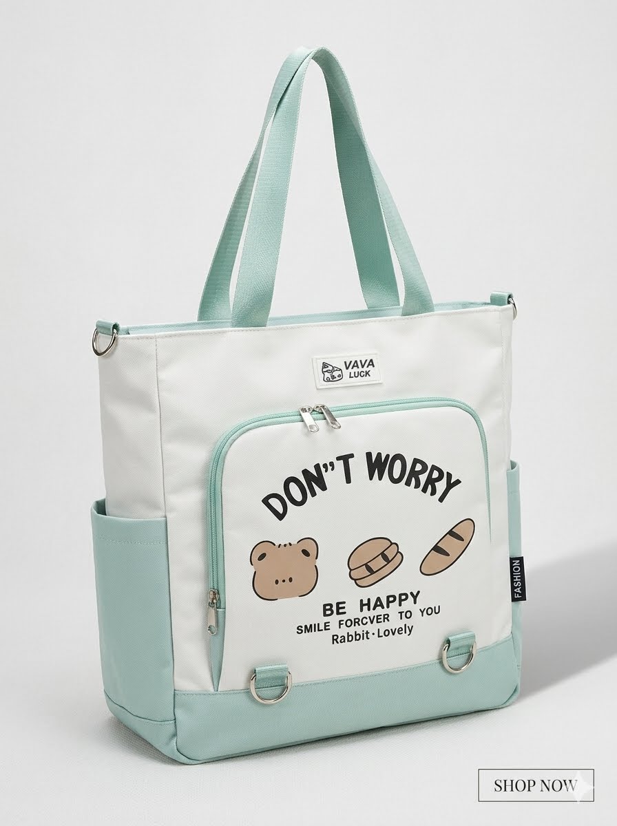 Don't Worry Be Happy Canvas & Nylon Tote Bag — Rabbit Lovely