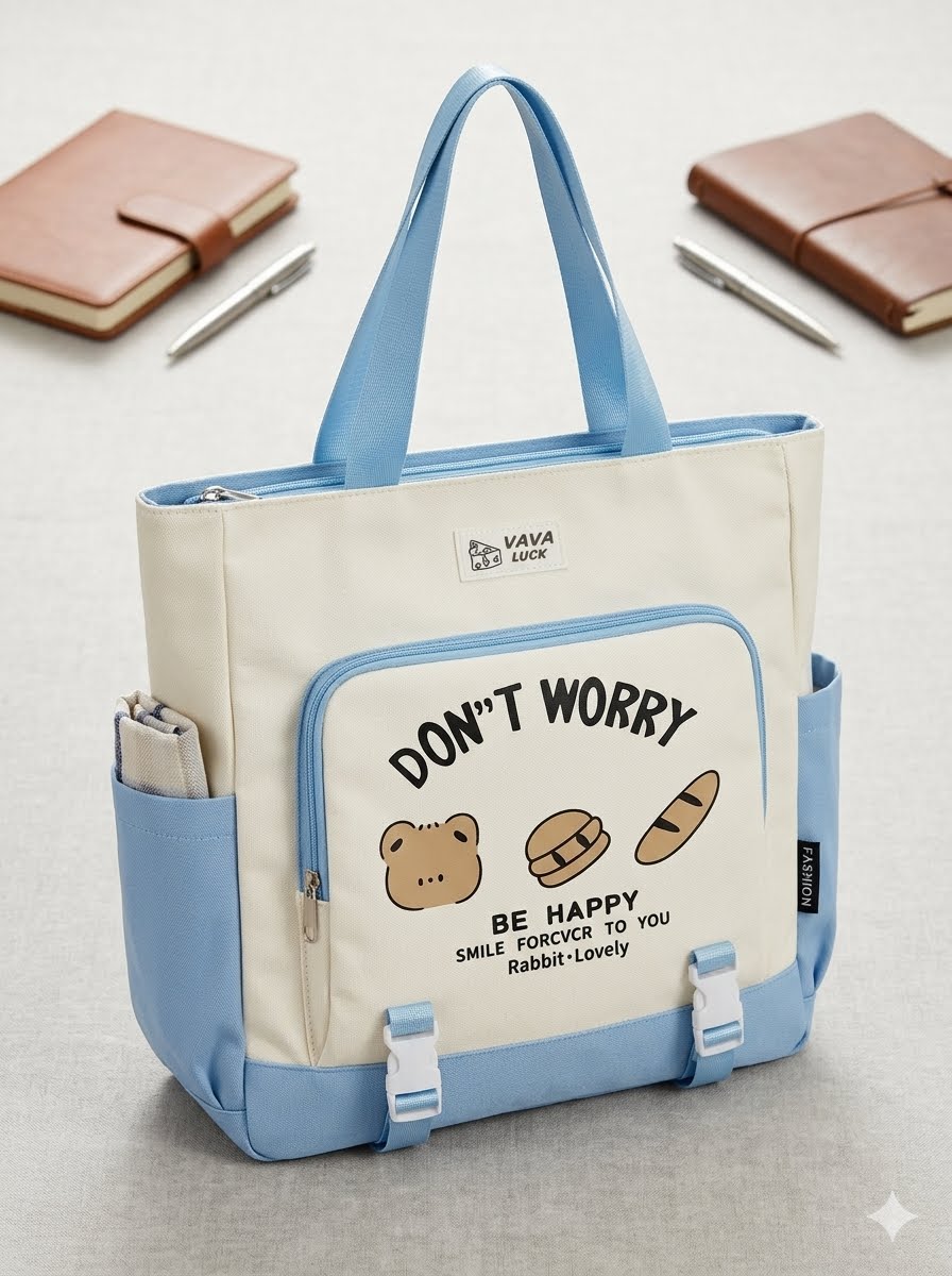 Don't Worry Be Happy Canvas & Nylon Tote Bag — Rabbit Lovely