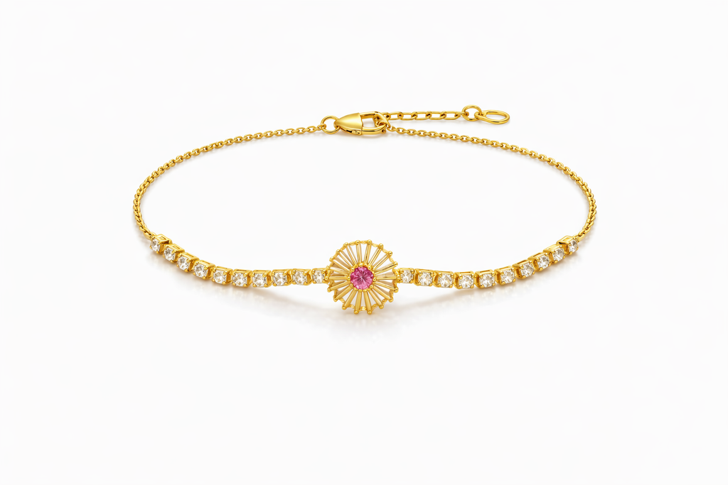 Rotating Pendant Bracelet – Gold Flower Charm | Newbuy