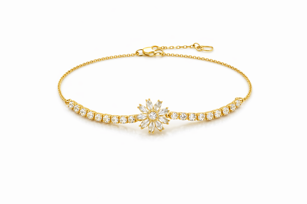Rotating Pendant Bracelet – Gold Flower Charm | Newbuy