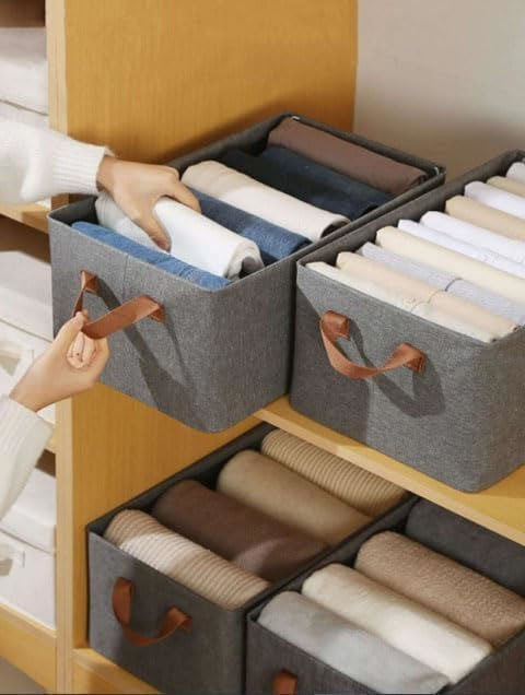 Foldable Storage Box Canvas Fabric Baskets For Organizing With Handles