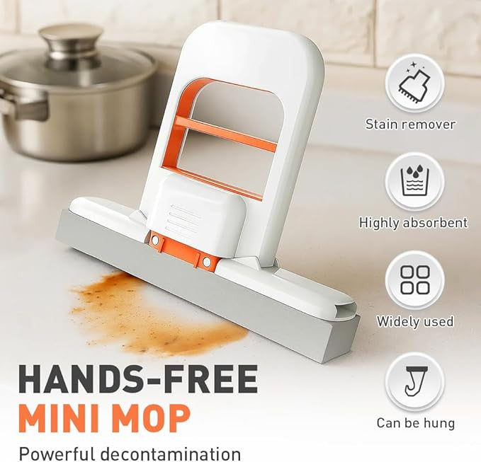 Mini Foldable Desktop Mop, Sponge Mop, Wet and Dry Use Cleaning System, Portable Lazy Mop, Self-Squeeze, No Hand Wash for Bathroom, Kitchen, Desktop, Glass, Living Room