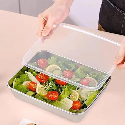 Stainless Steel Rectangle Food Storage Containers with Airtight Lids, Leak‑Proof, Dishwasher‑Safe Meal Prep Boxes for Fridge & Kitchen (Pack of 1)
