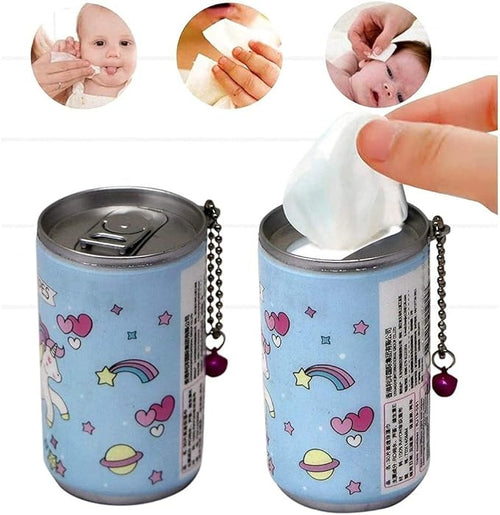 30-Pieces Mini Wet Wipes Tissue in Cartoon Printed Tin Can for Cleaning Face Body for Kids Girls Men Women, Wet Wipes Napkin, Portable Tin Wet Wipes