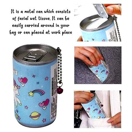 30-Pieces Mini Wet Wipes Tissue in Cartoon Printed Tin Can for Cleaning Face Body for Kids Girls Men Women, Wet Wipes Napkin, Portable Tin Wet Wipes