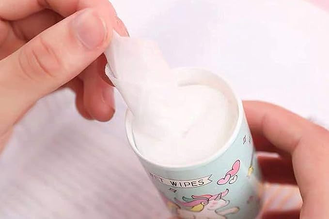 30-Pieces Mini Wet Wipes Tissue in Cartoon Printed Tin Can for Cleaning Face Body for Kids Girls Men Women, Wet Wipes Napkin, Portable Tin Wet Wipes