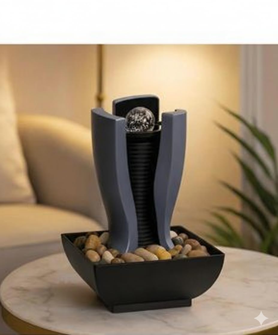 Find Your Calm — Right at Your Desk - Indoor Tabletop Water Fountain for Home & Office | Decorative Zen Waterfall Showpiece with Crystal Ball & Pebbles | USB Powered Relaxation Fountain for Living Room, Bedroom &Meditation